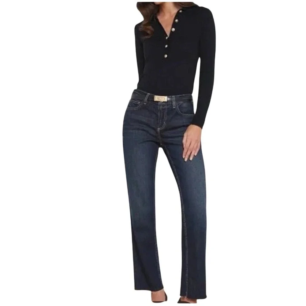 $295 L'agence Milina Low Rise Stovepipe Jeans Grainger size 28 NWT Raw Hem